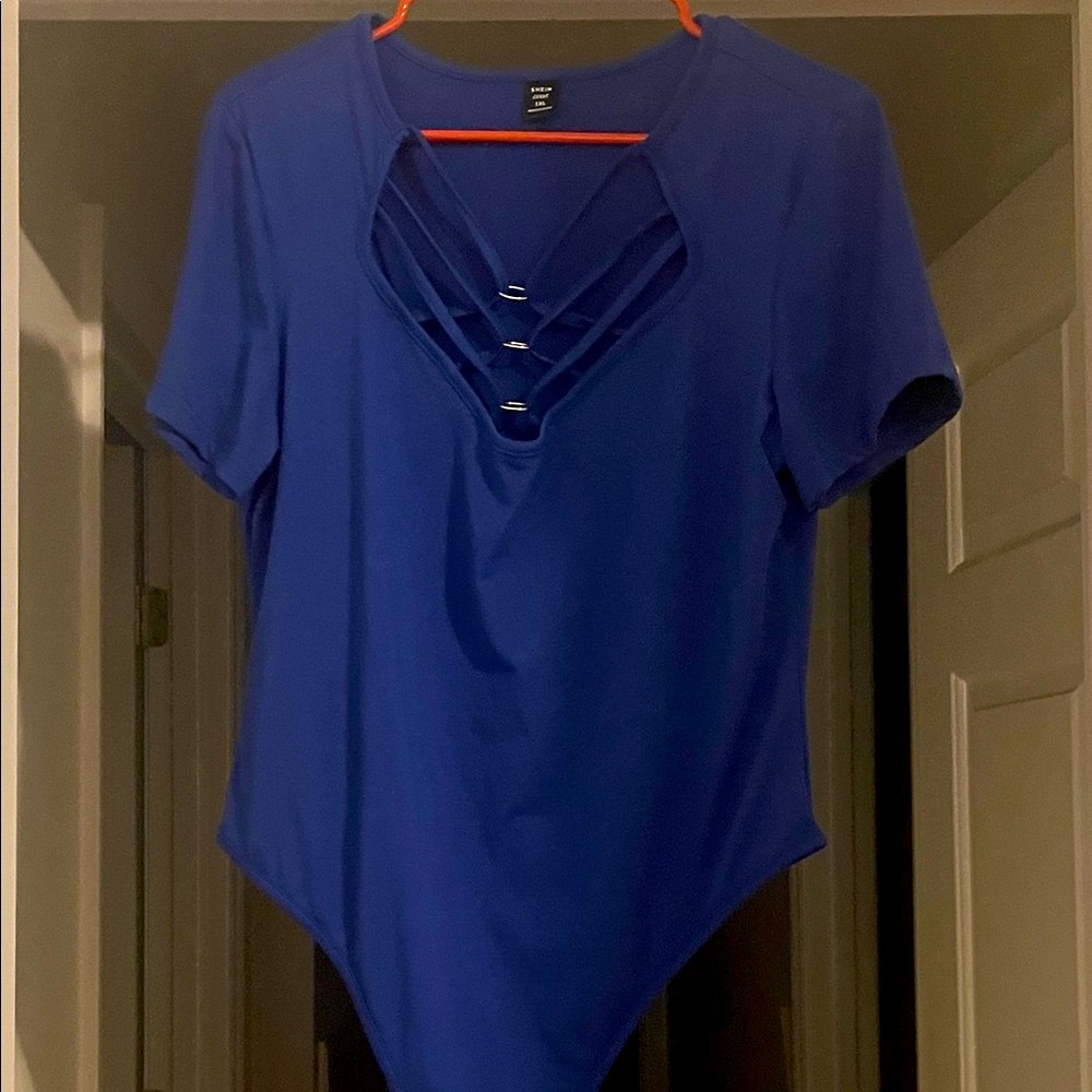 SHEIN Royal Blue Bodysuit with Strappy Neckline